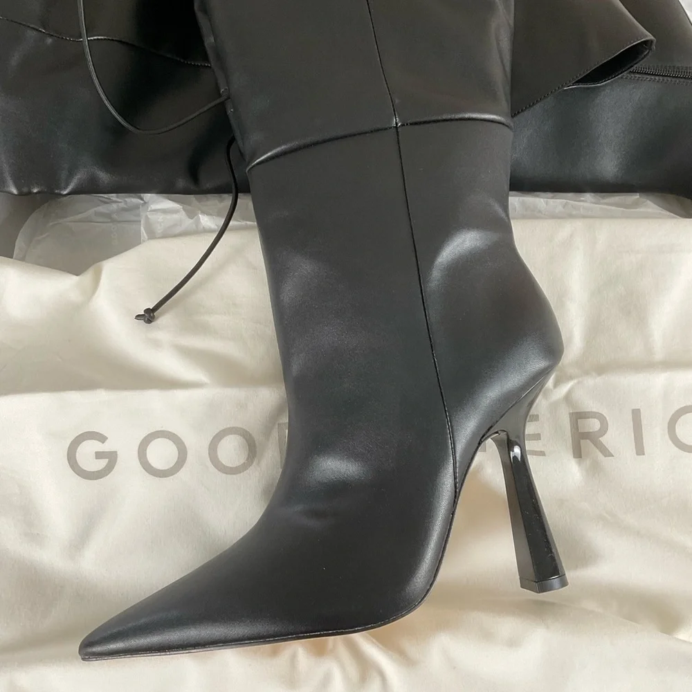Good American “Carla” Over The Knee Black Boots Ultra High Spool Heel Sz 8 - Picture 3 of 9